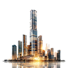 Fototapeta premium large city with a tall skyscraper in the middle of the water, transparent background png