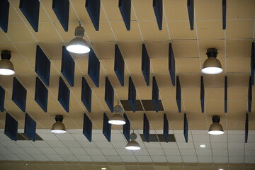 ceiling with acoustic treatment panels, noise reduction