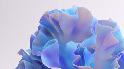 3D rendered organic floral shapes in light purple and blue colors. Visualization of an abstract background composition.