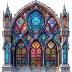 Obraz premium large stained glass window with a clock on it, transparent background png