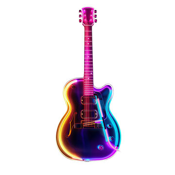 guitar with a neon glow on it, transparent background png