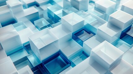 Obraz premium Isometric flooring, flat geometric art, blue frosted glass