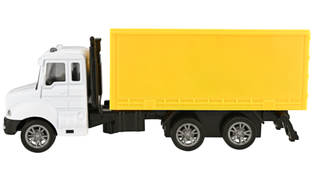 Toy car truck white and yellow colors isolated on a transparent background.
