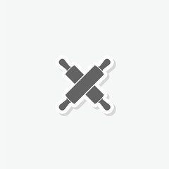Wooden rolling pin icon sticker isolated on gray background