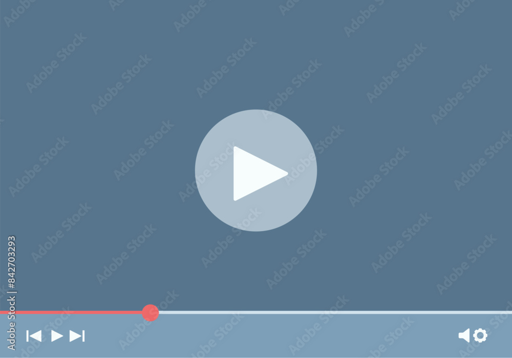 Poster video player showing streaming bar and play button on blue background