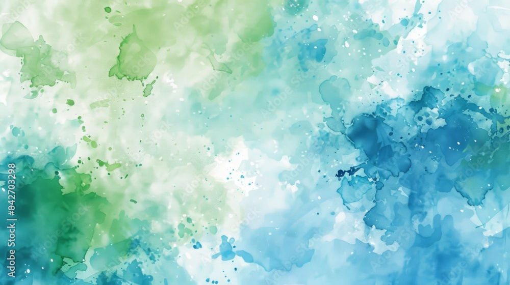 Aufkleber an abstract watercolor background with splashes of blue and green hues, creating a dreamy and artist