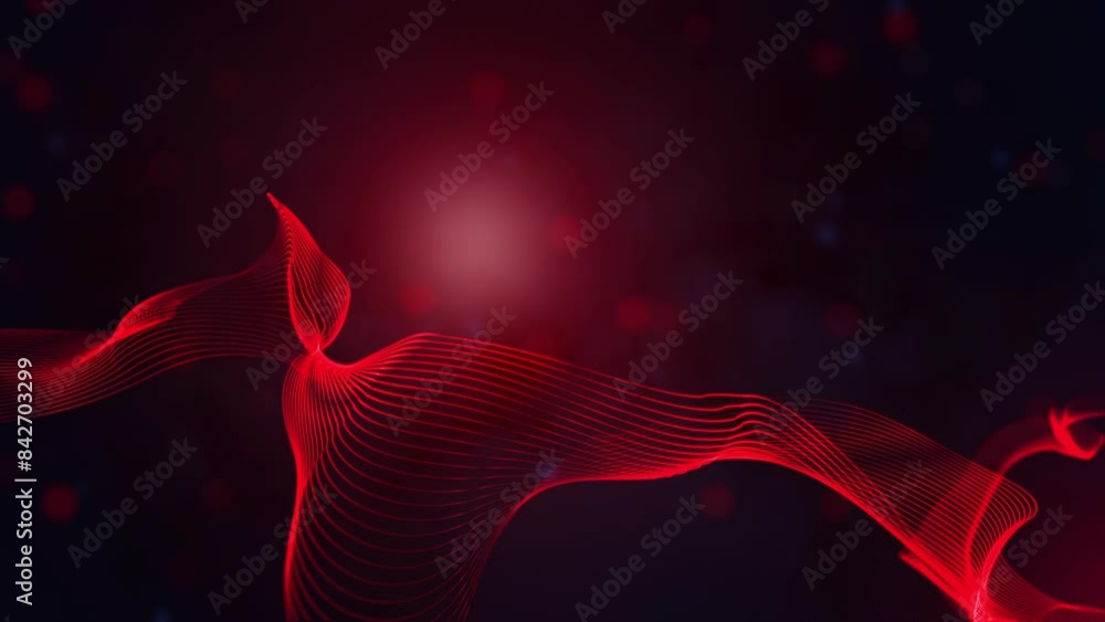 Poster abstract artistic red shiny flowing turbulence wavy lines with lens flares on flying blurry hazy gli