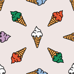 trendy seamless pattern with cone shape icecream 