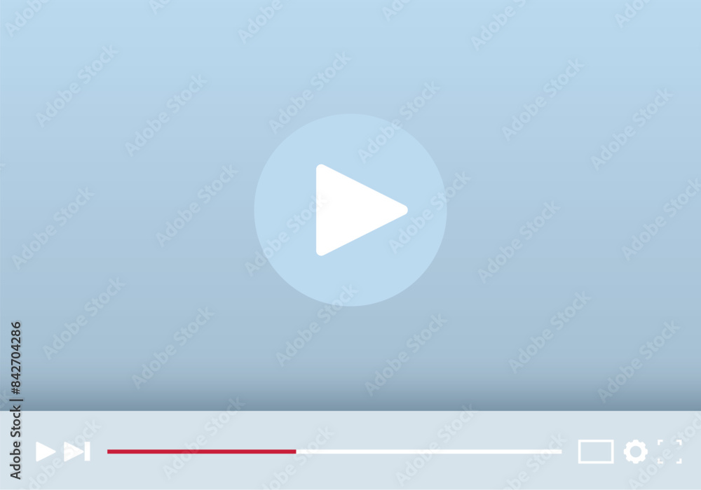 Poster video player showing streaming bar and play button on blue background