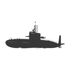 Fototapeta premium Submarine Silhouette: Naval Vessel in Deep Shadow, White Background.