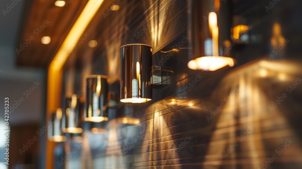 Aufkleber shimmering metallic sconces being installed in a sleek and modern style restaurant adding a touch of