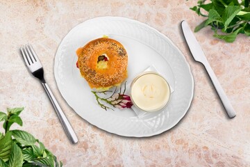 Sandwiches or toasts tasty dish with vegetables