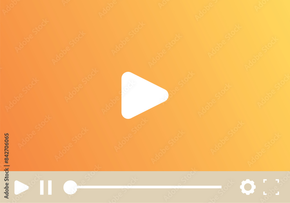 Poster video player is showing streaming media content with play button on orange gradient background