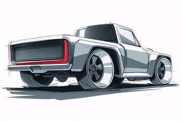 Concept Design Sketches - Retro Futuristic Pickup Truck