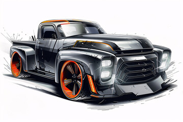 Concept Design Sketches - Retro Futuristic Pickup Truck