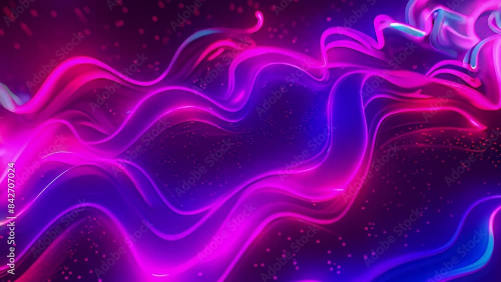 Poster a digital rendering of abstract neon waves in vibrant pink and blue colors. the waves are set agains