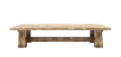 Rustic wooden bench with a simple design.