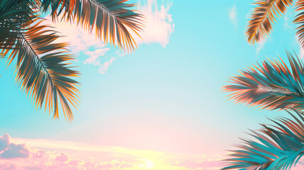 Obraz premium Pastel sunset and tropical palms scene