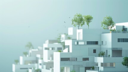 a beautiful minimalistic digital art of a miniature city side view 