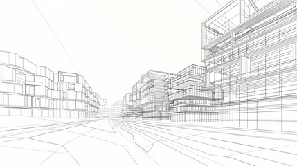 Fototapeta premium abstract modern urban landscape line drawin.3D illustration Imagination architecture building construction perspective design.