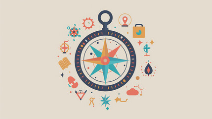 Compass with Diverse Hobby Icons as Directions