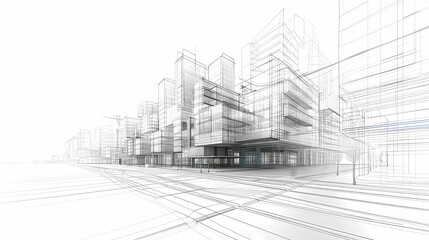 Fototapeta premium abstract modern urban landscape line drawin.3D illustration Imagination architecture building construction perspective design.