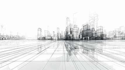 abstract modern urban landscape line drawin.3D illustration Imagination architecture building construction perspective design.