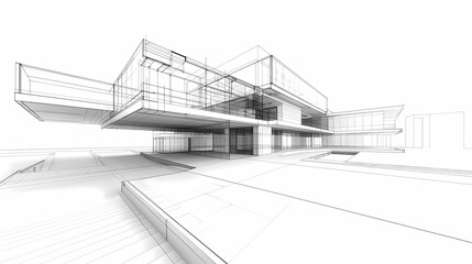 Fototapeta premium abstract modern urban landscape line drawin.3D illustration Imagination architecture building construction perspective design.