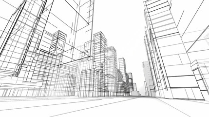 Fototapeta premium abstract modern urban landscape line drawin.3D illustration Imagination architecture building construction perspective design.