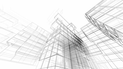 abstract modern urban landscape line drawin.3D illustration Imagination architecture building construction perspective design.