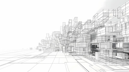 Fototapeta premium abstract modern urban landscape line drawin.3D illustration Imagination architecture building construction perspective design.