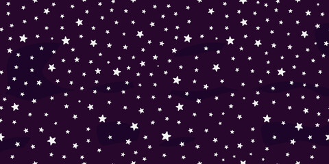 Space sky vector seamless pattern with stars. Galaxy wallpaper, screensaver, card, banner.