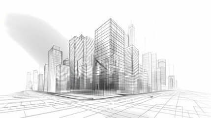 abstract modern urban landscape line drawin.3D illustration Imagination architecture building construction perspective design.