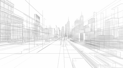 Fototapeta premium abstract modern urban landscape line drawin.3D illustration Imagination architecture building construction perspective design.