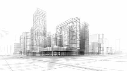 abstract modern urban landscape line drawin.3D illustration Imagination architecture building construction perspective design.