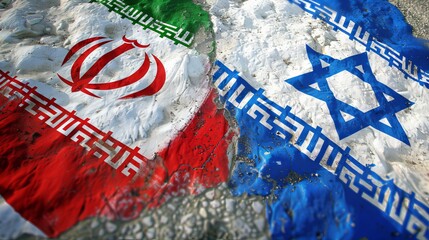 Flags of Iran and Israel painted on the doors of a community center, fostering dialogue and understanding among diverse groups. Concept of cultural exchange.