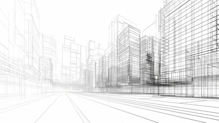 Fototapeta premium abstract modern urban landscape line drawin.3D illustration Imagination architecture building construction perspective design.
