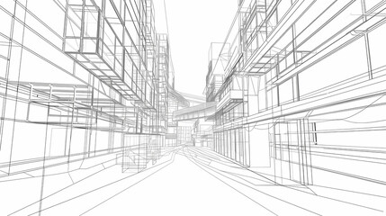 Fototapeta premium abstract modern urban landscape line drawin.3D illustration Imagination architecture building construction perspective design.