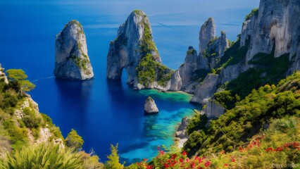 Obraz premium The Majestic Cliffs and Faraglioni of Capri