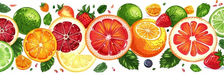 Colorful Citrus and Strawberry Fruit Background Illustration