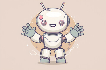 Naklejka premium Adorable white robot with floating hearts