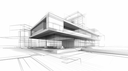 abstract modern urban landscape line drawin.3D illustration Imagination architecture building construction perspective design.