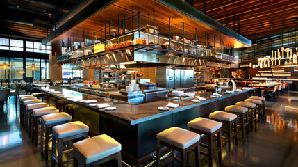 Open show kitchen in a restaurant