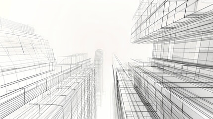 Fototapeta premium abstract modern urban landscape line drawin.3D illustration Imagination architecture building construction perspective design.