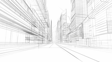 Fototapeta premium abstract modern urban landscape line drawin.3D illustration Imagination architecture building construction perspective design.