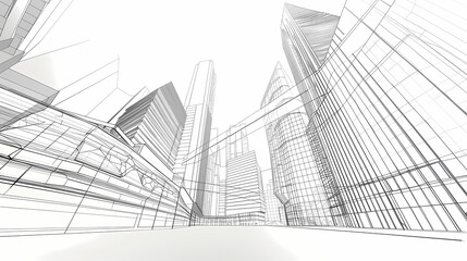 Fototapeta premium abstract modern urban landscape line drawin.3D illustration Imagination architecture building construction perspective design.