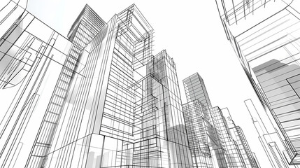 Fototapeta premium abstract modern urban landscape line drawin.3D illustration Imagination architecture building construction perspective design.