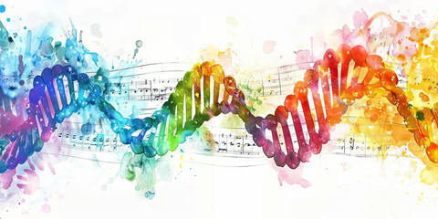 Obraz premium The DNA Symphony of Colors: Life's Melody Written in Genetic Hues - Picture a musical score where each note is a different color representing genetic sequences, symbolizing the harmonious complexity o