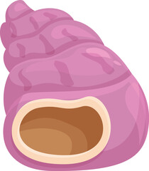 Pink seashell is laying on its side, showing its empty inside