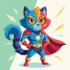 a dynamic and colorful vector illustration of a cat transforming into a superhero